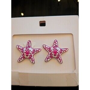 ZARA Starfish Earrings Boho Pink White Floral Nautica Beach Portugal Tile Enamel
